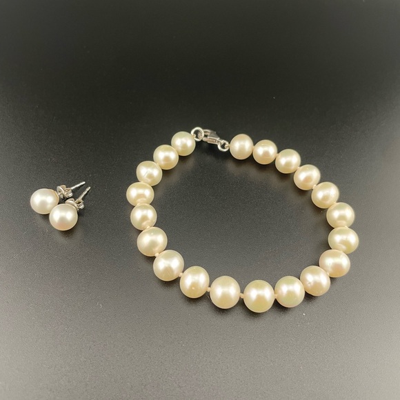Effy Freshwater Pearl Necklace Bracelet Earrings Set 925 Silver - Picture 3 of 8